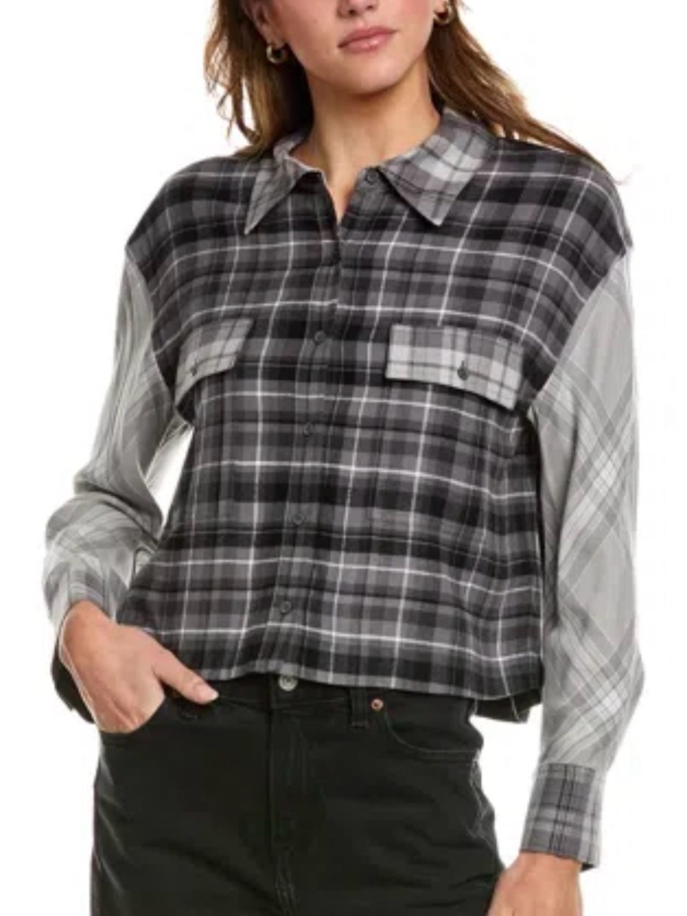 Alice + Olivia Clifton Gray Plaid Cropped Shirt/Jacket
